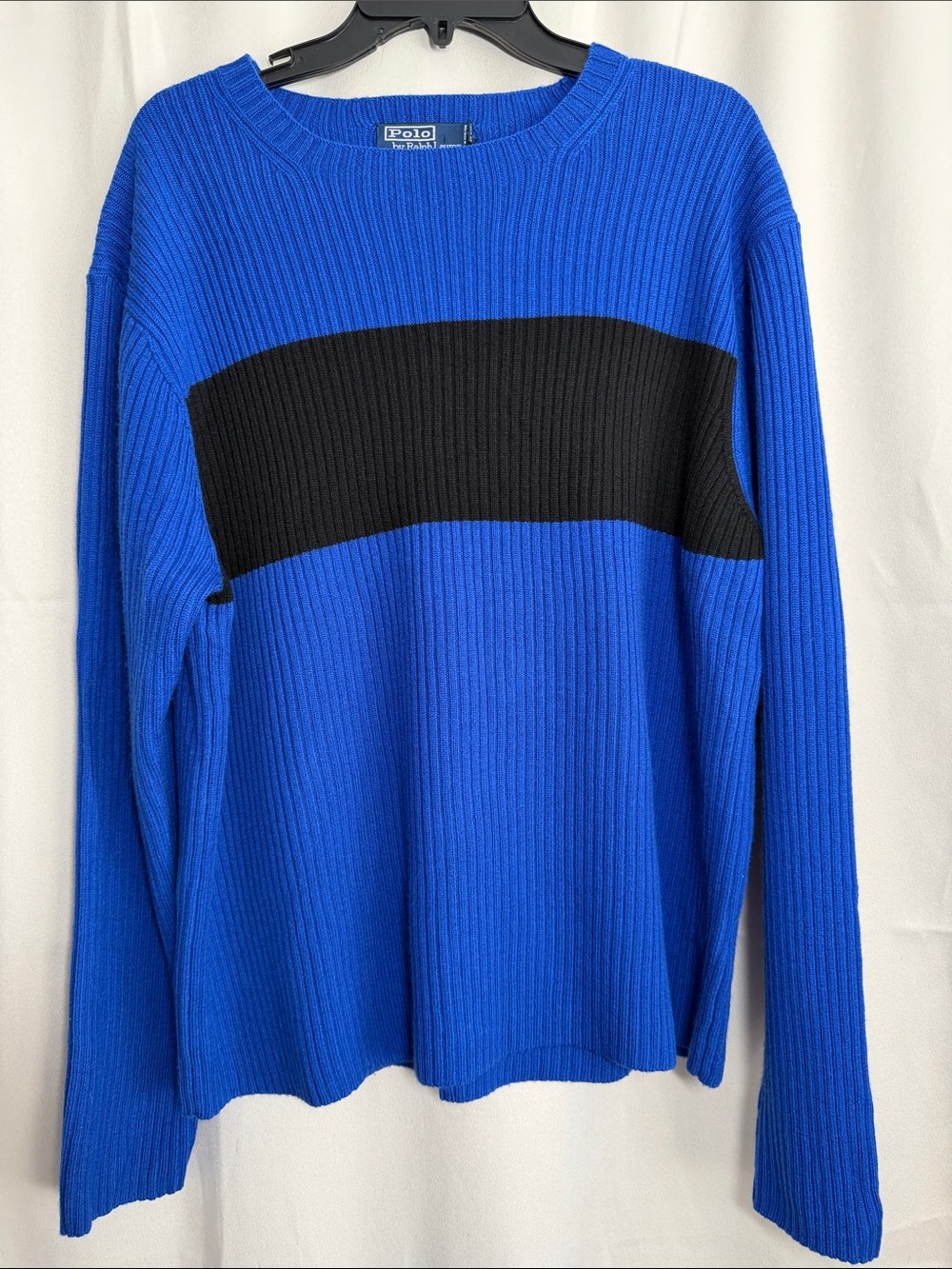 VTG Polo Ralph Lauren Blue Black Color Block Wool Sweater XL